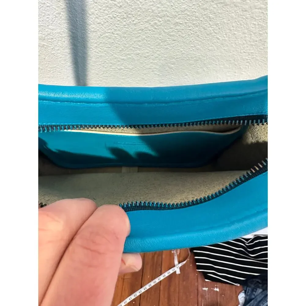 Vintage COACH Upcycled Teal Blue Square Style Crossbody Zipper Closure 90s Bag